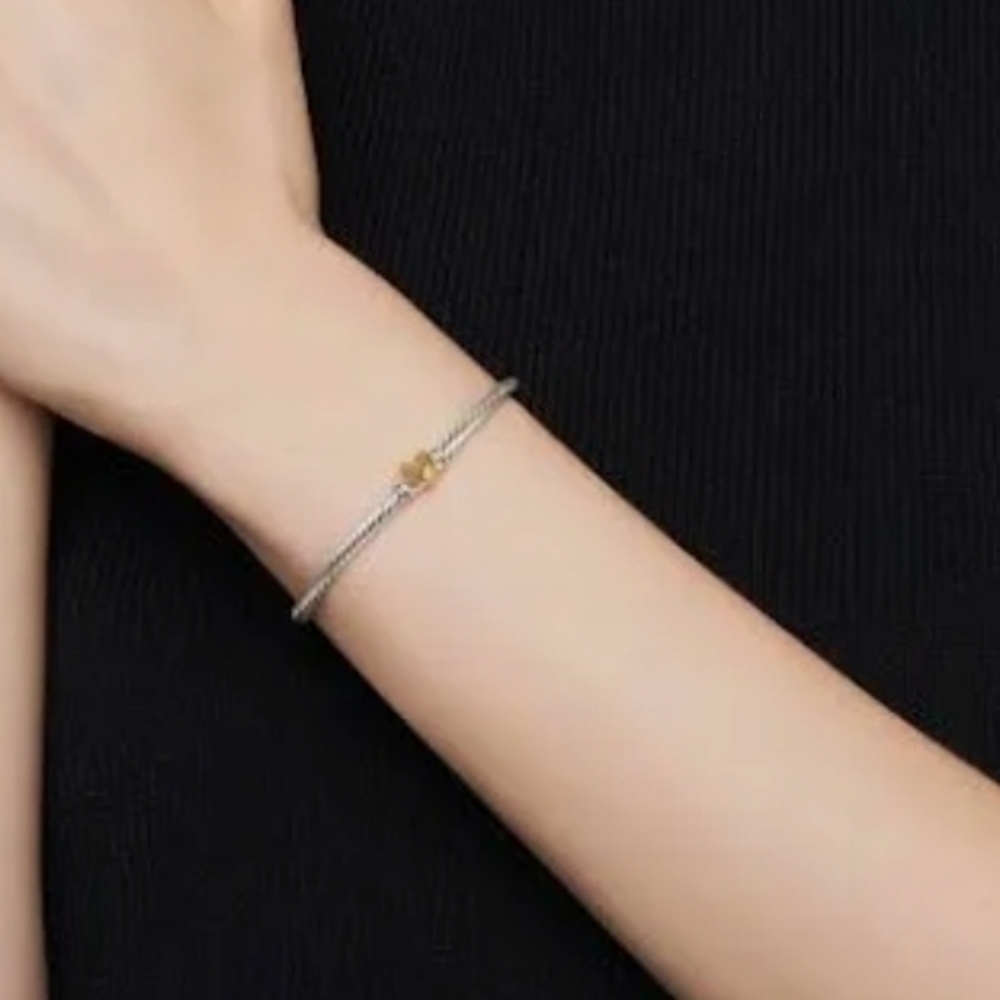 David Yurman Silver Bracelet with Gold Heart Accent - Picture 6 of 16